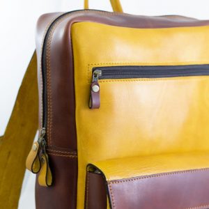 leather back with two colors yellow and brown