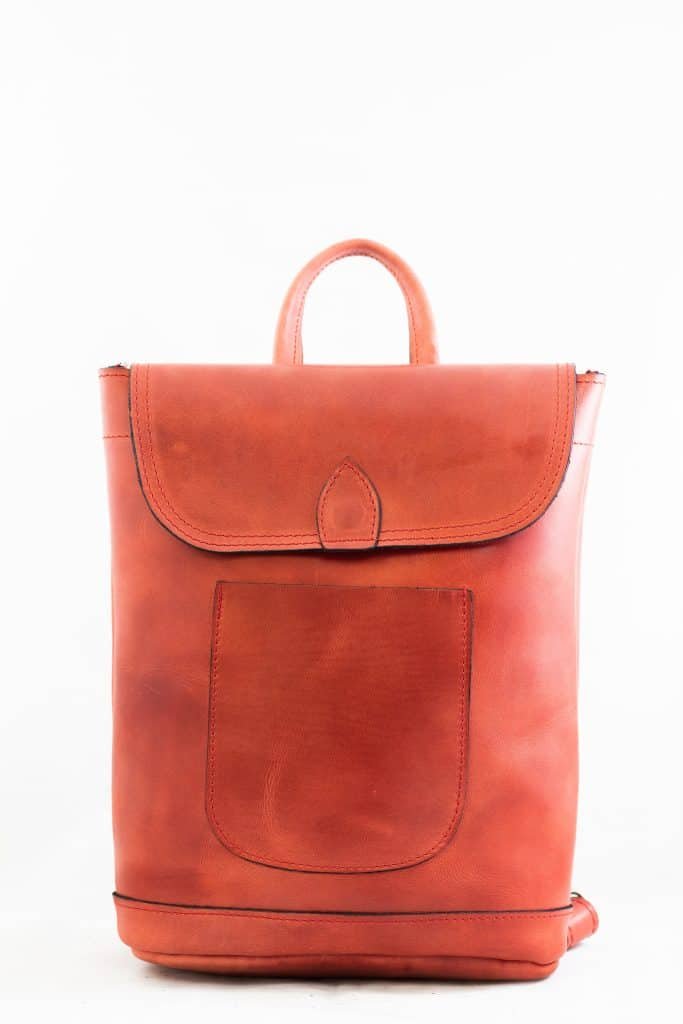 Handmade Leather Flat Backpack – Red