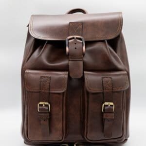 Handmade Leather Rucksack Backpack – Two Pockets – Brown