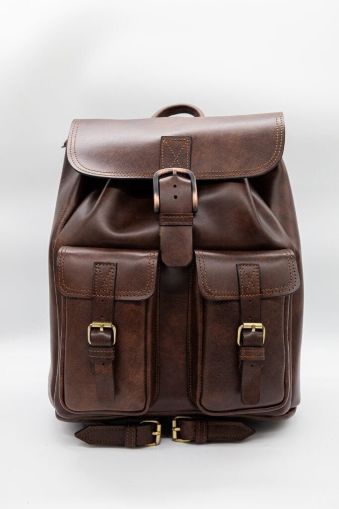 Handmade Leather Rucksack Backpack – Two Pockets – Brown