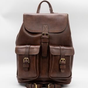 Handmade Leather Rucksack Backpack – Two Pockets – Brown